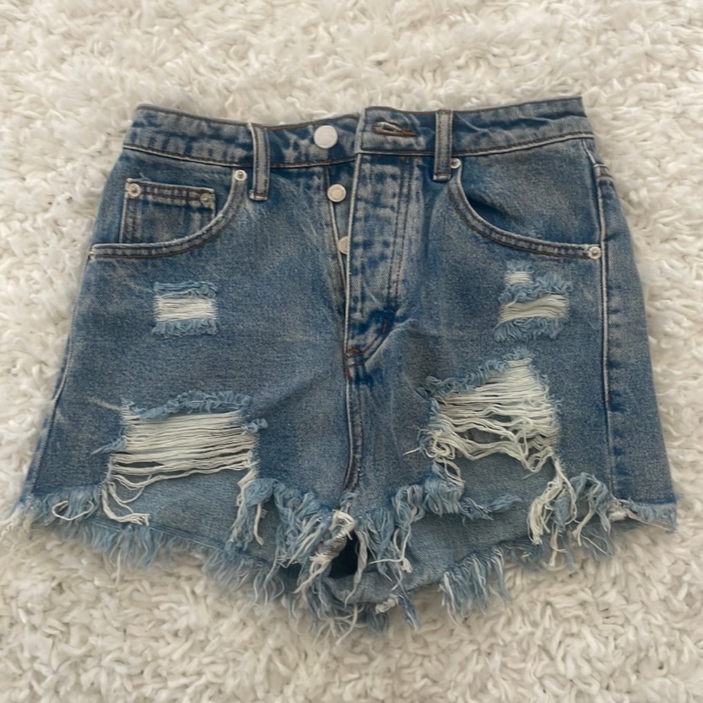 Size S-Brand new- never worn- signature 8 distressed denim high rise jean shorts